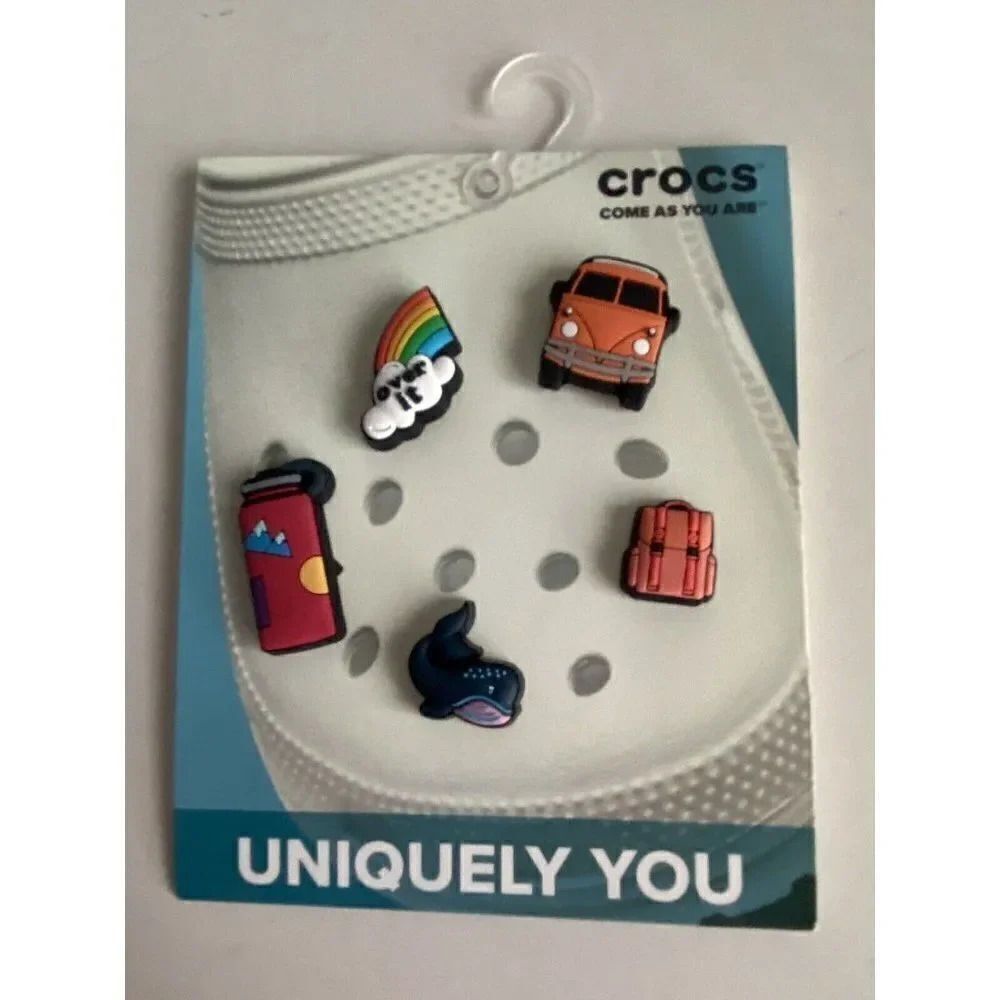 5 Pk Crocs Jibbitz Happy Road Trip Van Life Rainbow Whale Water Bottle Backpack